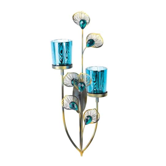 14.5&#x22; Peacock Plume Candle Wall Sconce